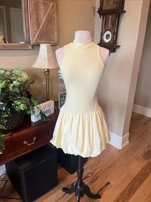 Sleeveless Pastel Yellow Bubble Hem Mini Dress Summer thumbnail 5