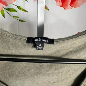 X64. Ambiance - Olive green mesh crop long sleeve top with zipper detail. thumbnail 2