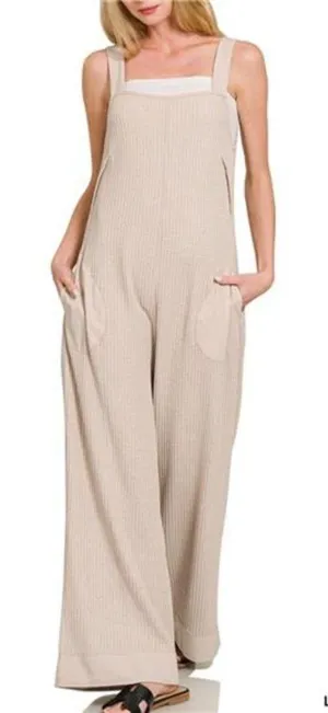 Zenana Knit‎ Waffle Wide Leg Overalls thumbnail 1