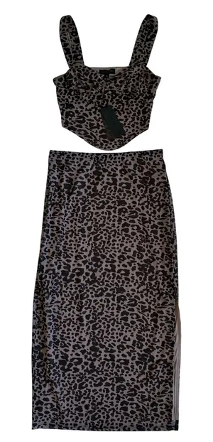 Brit The‎ Label Leopard Print Corset Top Midi Skirt 2 Piece Set Brown M thumbnail 1