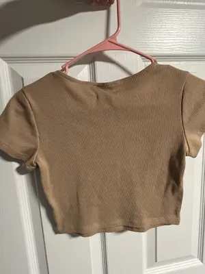 Princess Polly Crop Top Short Sleeve Tan thumbnail 2