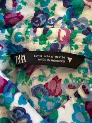 Zara Floral Print Long Puff Sleeve‎ Button Up Shirt Size Small thumbnail 5