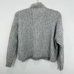 Aerie Womens XS Gray Cable‎ Knit Mock Neck Pullover Sweater Casual Warm Cozy thumbnail 8