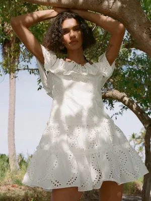 ZARA dress mini crochet boho openwork embroidered white vacation summer thumbnail 10