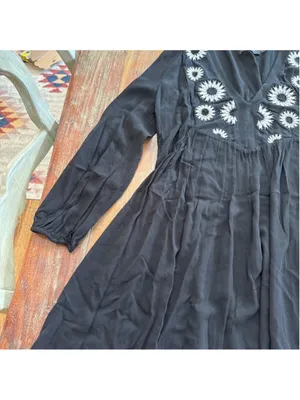 Desigual Black Long Sleeve Mini Dress Sunburst Embroidery Small thumbnail 3
