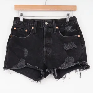 Levi's Denim Shorts Womens 28 501 Premium Black Distressed Cut Off Excellent thumbnail 2
