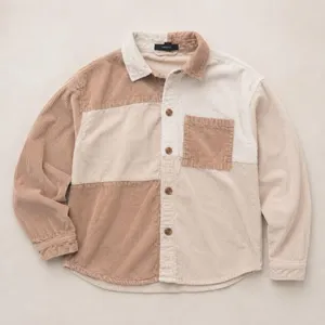 Forever 21 Cream & Tan Colorblock Corduroy Shacket Overshirt M thumbnail 6
