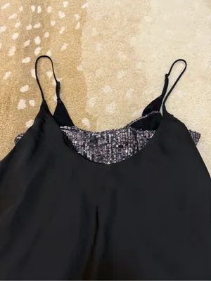 Free People Turn It On Cami Black Sequin Layered Tank Top Size M OB1064843 thumbnail 2