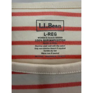 L.L. Bean Striped Tee Womens L Orange White Supima Cotton Long Sleeve Coastal thumbnail 3