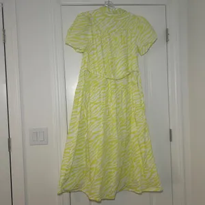 Skies Are Blue Yellow Zebra Print Cotton Midi Dress Puff Sleeve Button Front L thumbnail 5