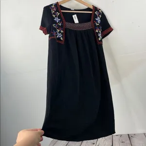 Old Navy Black Mini Dress with Multicolor Floral Embroidery boho size Medium thumbnail 2