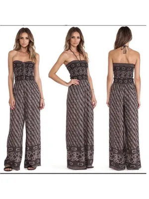 Free People Vintage Boho Jumpsuit Pantsuit Strapless Halter Medium Wide Leg thumbnail 13