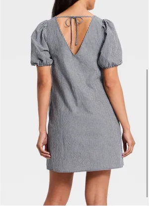 Puff Sleeve Mini A Line Dress Gingham thumbnail 2