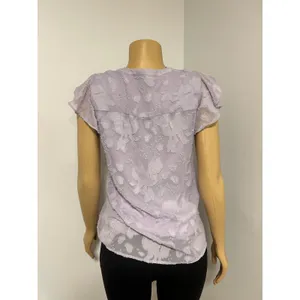 Lavender Purple Pastel Floral Burnout‎ Clip Dot Flutter Sleeve Blouse Small thumbnail 3