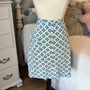 Vintage Apron Family Heirloom Tie Back Waist Blue Geometric Handmade thumbnail 3