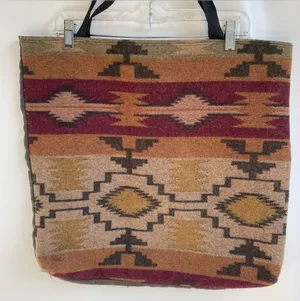 Handmade Southwest print fabric tapestry tote bag shoulder bag purse work travel thumbnail 1