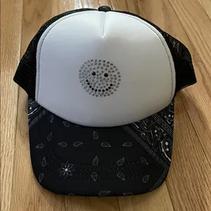 Black and White Trucker Hat with Rhinestone Design thumbnail 2
