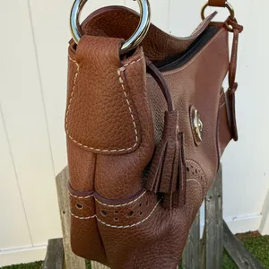 Dooney‎ & Bourke Tan Pebbled Leather Zipper Closure Hobo Shoulder Bag W thumbnail 5