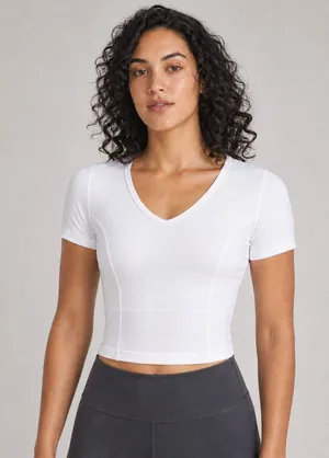 Lululemon Nulu Cropped Slim Yoga Short Sleeve Top White Size 2‎ thumbnail 1