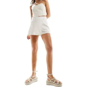 NWT Stradivarius Linen Look Wrap Detail Rustic Stripe Mini Skort Skirt‎ Large thumbnail 2