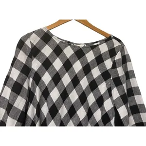 J Jill Womens Gingham Linen Top L Black White Checkered Relaxed Fit Classic‎ thumbnail 4