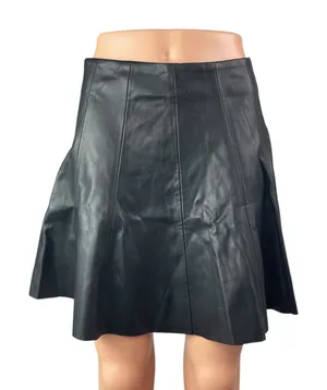 Zara Women's Black Faux Vegan Leather High Waist Mini Flared A-Line Skirt Size M thumbnail 1