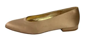 Leorosa Designer Gold Satin Almond Toe Slip On Casual Ballet Flat Shoes 37 US 7 thumbnail 1