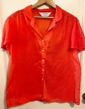Vintage Ship’n Shore red sheer polka dot blouse Size L thumbnail 1