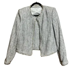 Calvin Klein Jacket Women 6 Multicolor Tweed Plaid Wool Blend Fringe Open Jacket thumbnail 1