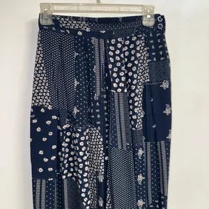 PRE-OWNED Pop England Blue Patchwork Culottes Wide Leg w/ Pockets Pants 1 thumbnail 7