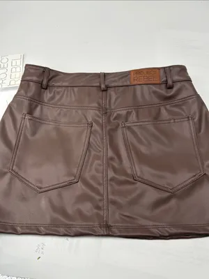 Brown Faux Leather Mini Skirt waist 28 length 13 thumbnail 11