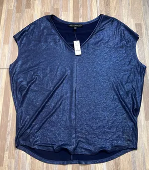 White House Black Market Navy Blue Shimmer V-Neck Tank New Women’s Large thumbnail 1