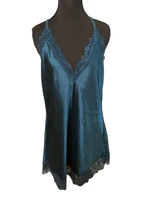 Avidlove Teal Lace Satin Slip Dress‎ Nighty Lingerie Nightgown Large Sexy Club thumbnail 1