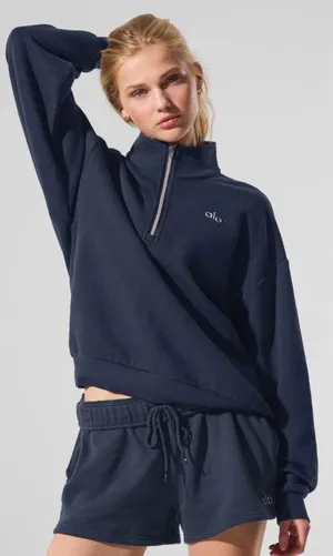 ALO Yoga NWT Accolade 1/4 Zip Pullover Navy Blue Size M oversized thumbnail 1