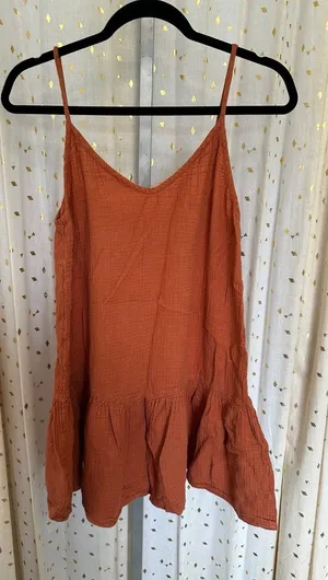 Rip Curl Juniors Rust 100% Cotton Crinkle Gauze Spaghetti Strap Dress XS thumbnail 1