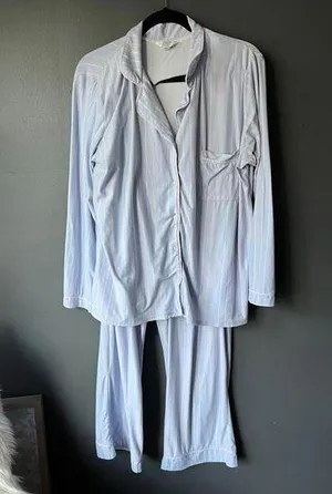 Relaxing Baby Blue Striped Pajama Set by Crown & Ivy size 1X thumbnail 1