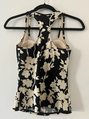Y2K Victoria's Secret Tankini Swim Top XS Black Cream Floral Quiet Luxury Beach thumbnail 4