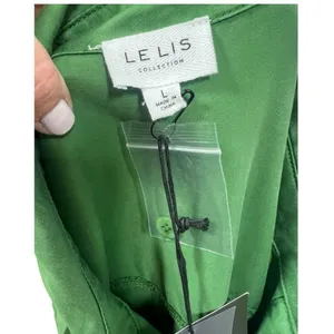 NWT Le Lis‎ Button Down Long Sleeve Blouse Top Kelly Green L thumbnail 4