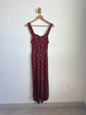 Madewell Apron Bowback Jumpsuit Red Floral Wide Leg Open Back Size 2 thumbnail 8