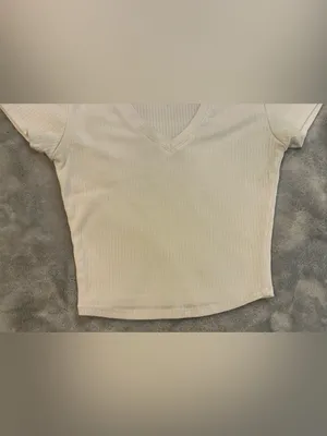 Bozzolo Women’s Ribbed V-Neck Short Sleeve Top - White Size Medium thumbnail 4