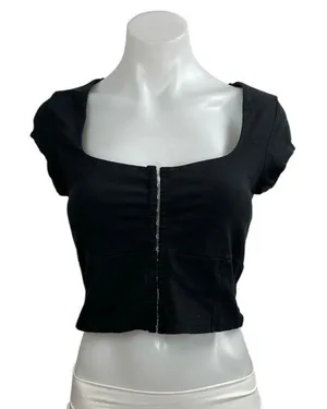 Abercrombie & Fitch Black Square Neck Short Sleeve Crop Tee T-Shirt Blouse Top M thumbnail 1