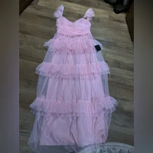 Lulus Pure Radiance Pink Mesh Swiss Dot Tiered Maxi Dress thumbnail 4
