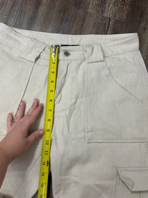 White Fox Off White Cream Textured Cargo Utility Pants Medium Rolled Cuffs Basic thumbnail 5