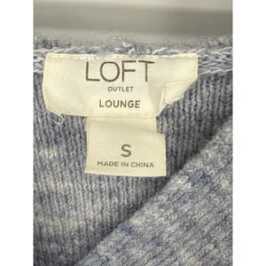 LOFT Lounge Sweater Womens Small Blue Hooded V-Neck Knit Pullover Relaxed Soft thumbnail 7