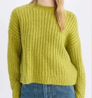 American Eagle Chunky Open Knit Cropped Sweater XS‎ Chartreuse Lime Green thumbnail 1