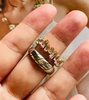 Sterling Silver Ring + CZ Ring Set Of 2 thumbnail 5