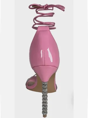 Azalea Wang Pink Lace-Up Crystal-Heel Sandals thumbnail 3