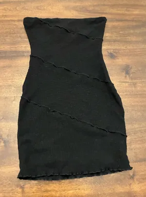 Princess Polly Dress Women’s 4 Bodycon Strapless Black Ribbed thumbnail 1