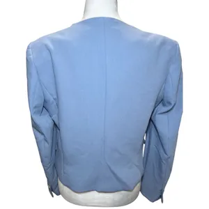 Zara NWT‎ Cropped Blazer L Blue Double Breasted Collarless Gold Button Jacket thumbnail 4