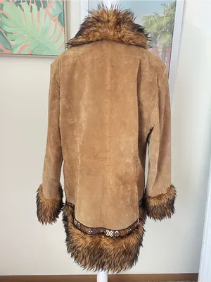 Gallery Vintage Y2K 100% Leather Fur Trim Embroidered Penny Lane Coat Jacket thumbnail 4